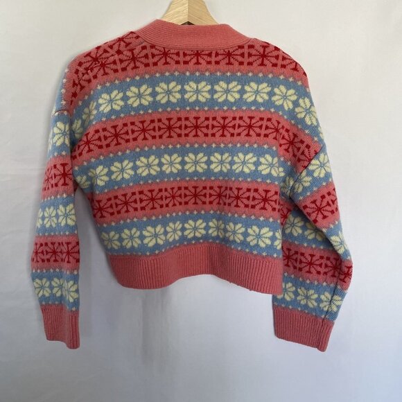 Cotton-On pink blue white nordic style cardigan buttons snowflake warm small - Picture 8 of 8